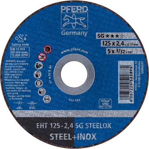 [PFE61331432] PFERD EHT Snijschijf 125-2,4 SG staal+rvs (25)