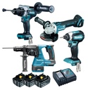 MAKITA DLX4159TJ Combopack LXT 18V: DHP486 + DGA506 + DHR243 + DTD153 + 3x BL1850B + 1x DC18RC + 2x MAKPAC